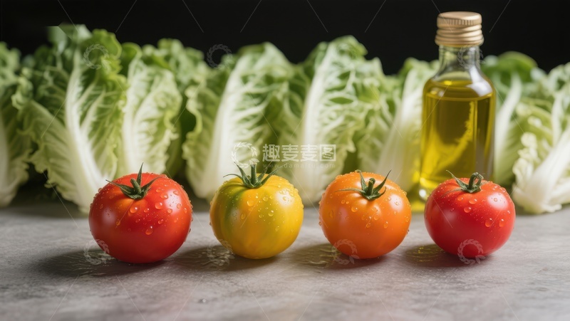 高清大图下载【趣麦麦图】新鲜蔬菜与橄榄油的健康组合