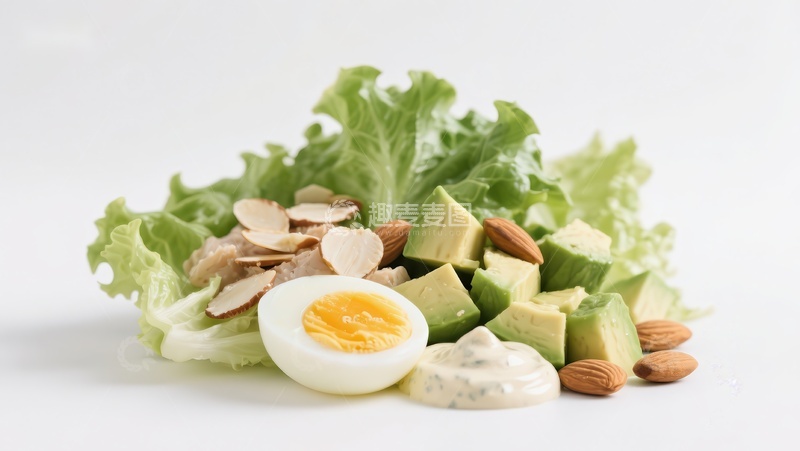 高清大图下载【趣麦麦图】新鲜沙拉配鳄梨、鸡蛋和杏仁