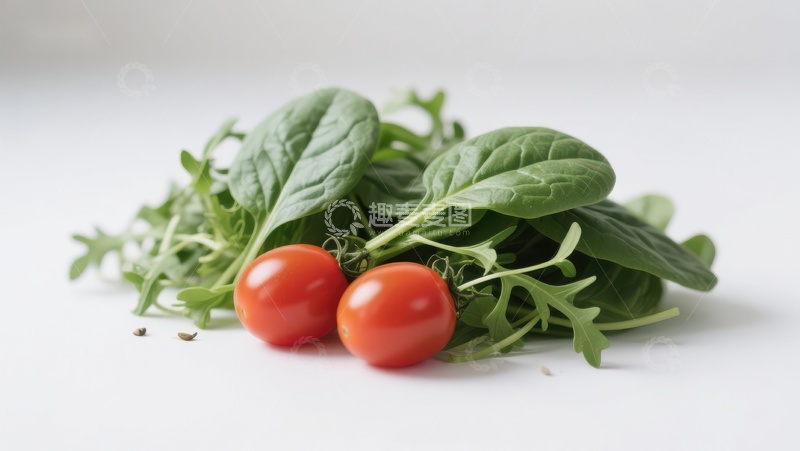 高清大图下载【趣麦麦图】新鲜菠菜与樱桃番茄