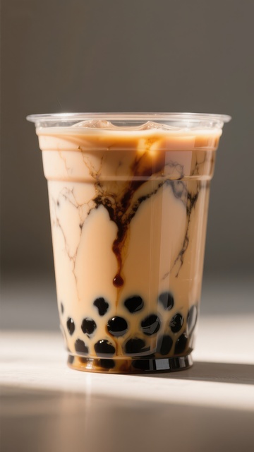 珍珠奶茶特写，冰爽诱人