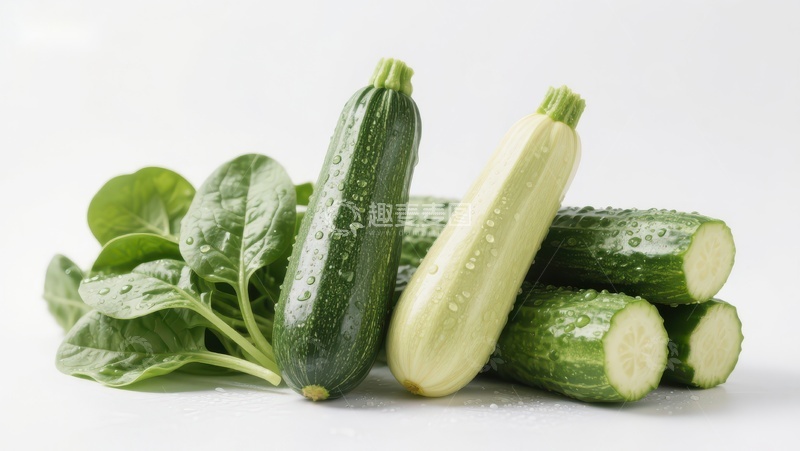 高清大图下载【趣麦麦图】新鲜蔬菜：西葫芦与菠菜