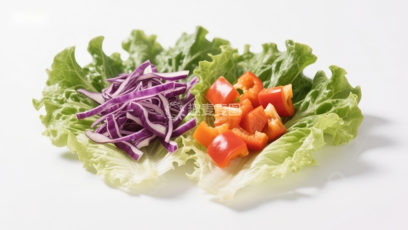 高清大图下载【趣麦麦图】新鲜生菜搭配紫甘蓝与红椒