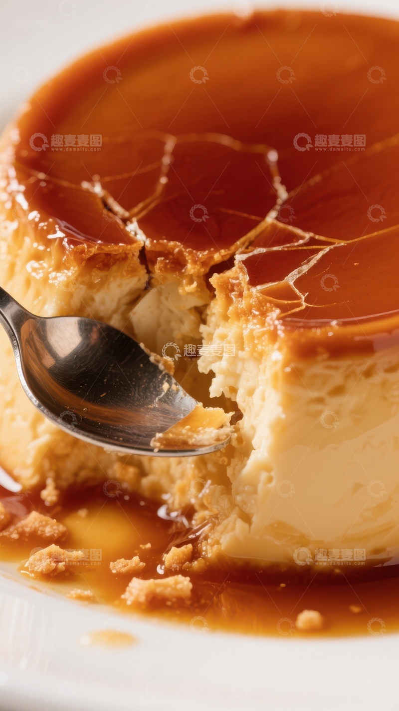 高清大图下载【趣麦麦图】勺子舀起焦糖布丁的瞬间