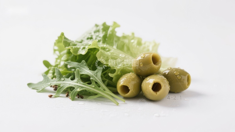 高清大图下载【趣麦麦图】新鲜绿橄榄与生菜特写