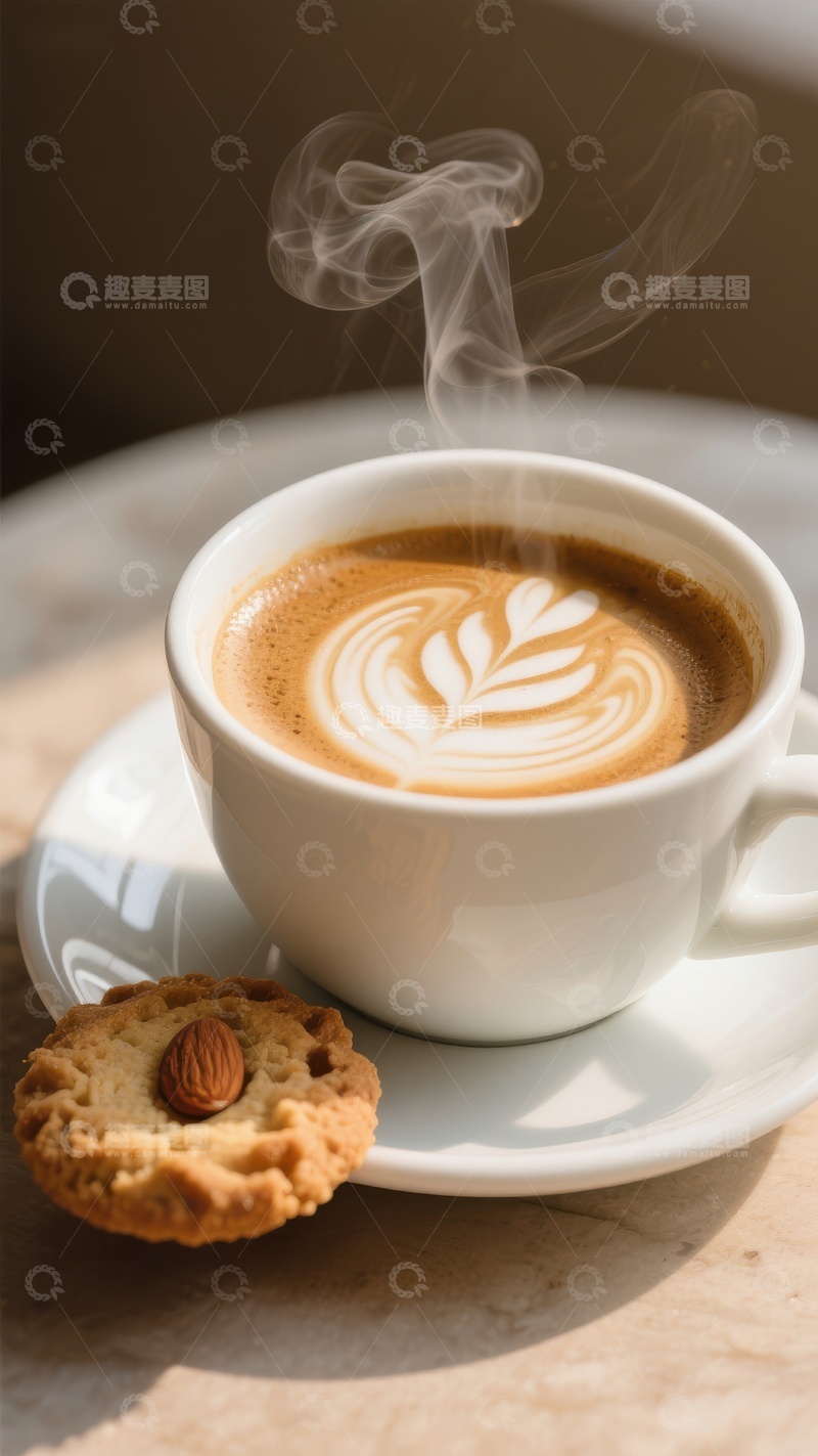 高清大图下载【趣麦麦图】热气腾腾的咖啡与饼干