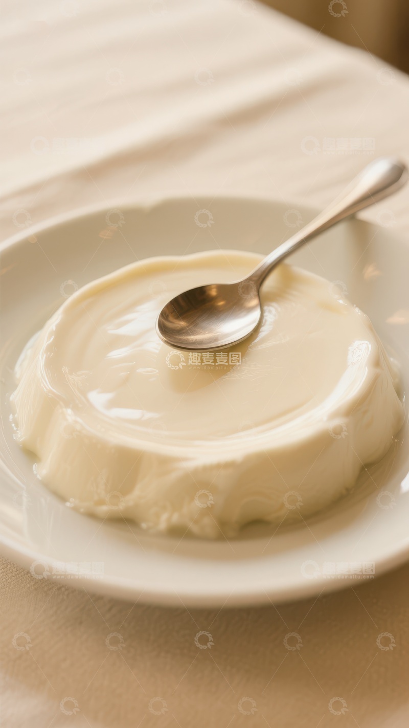 高清大图下载【趣麦麦图】白色甜品与银勺