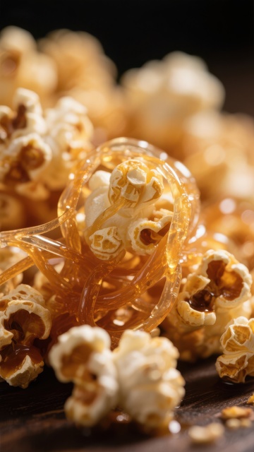 焦糖包裹的爆米花特写
