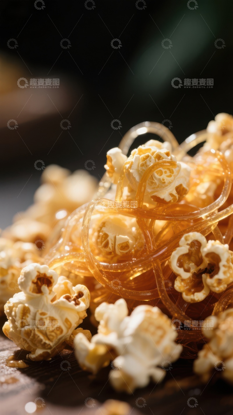 高清大图下载【趣麦麦图】糖丝包裹的爆米花特写