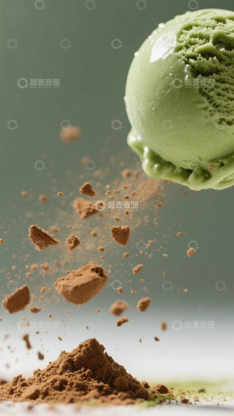 高清大图下载【趣麦麦图】抹茶冰淇淋与可可粉碰撞瞬间