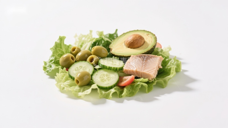 高清大图下载【趣麦麦图】新鲜蔬菜与金枪鱼的健康沙拉