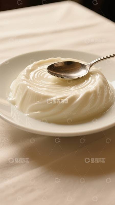 酸奶表面的细腻纹理与勺子