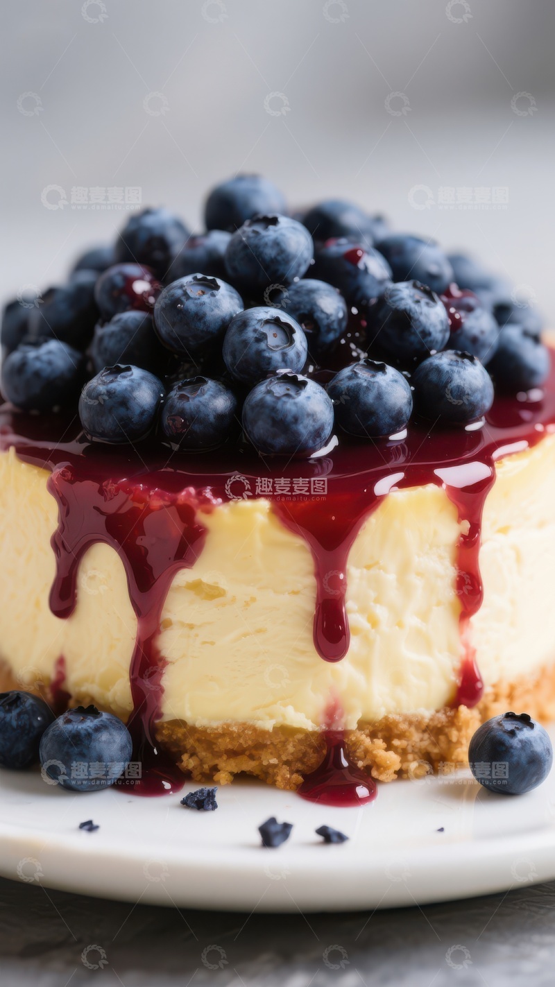 高清大图下载【趣麦麦图】蓝莓酱淋芝士蛋糕