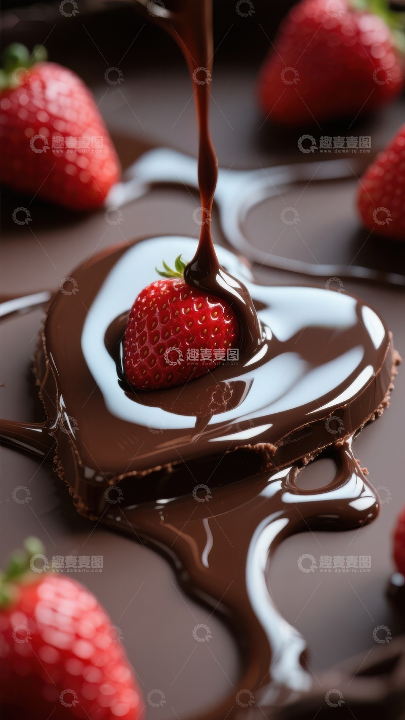 高清大图下载【趣麦麦图】巧克力倾泻于草莓之上