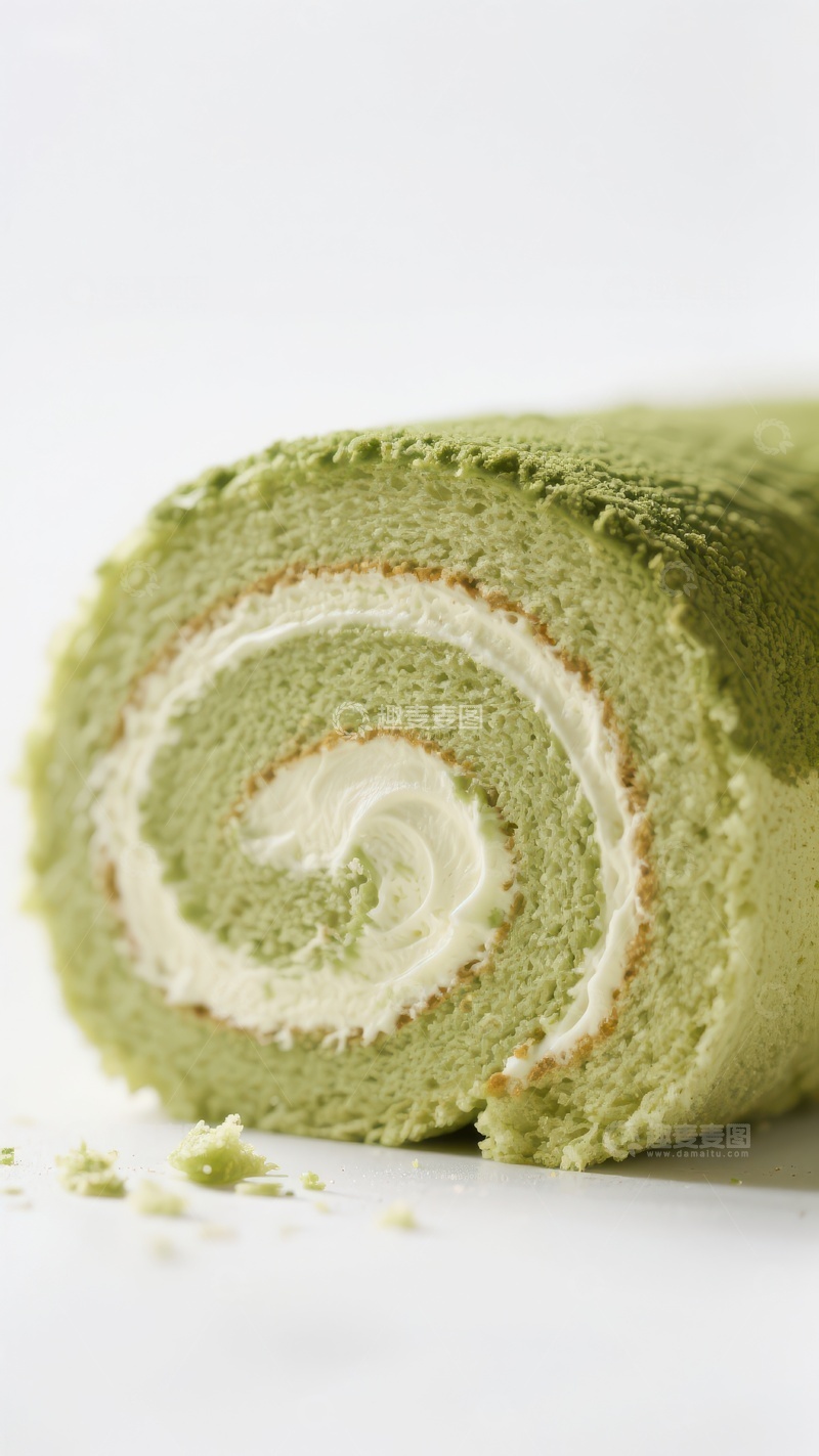 高清大图下载【趣麦麦图】抹茶奶油蛋糕卷特写