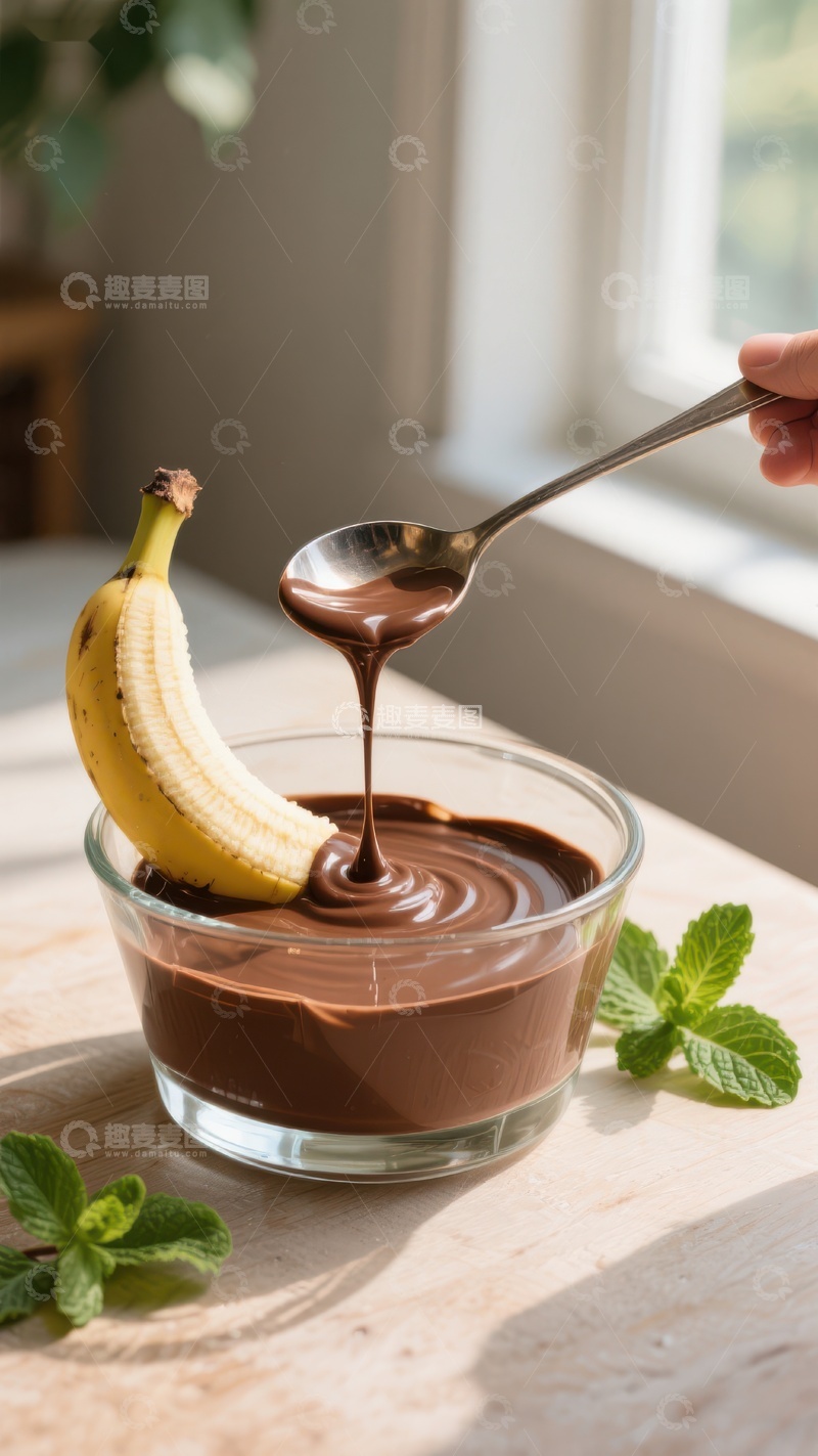 高清大图下载【趣麦麦图】巧克力酱与香蕉的美味搭配