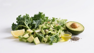新鲜绿色沙拉与鳄梨柠檬