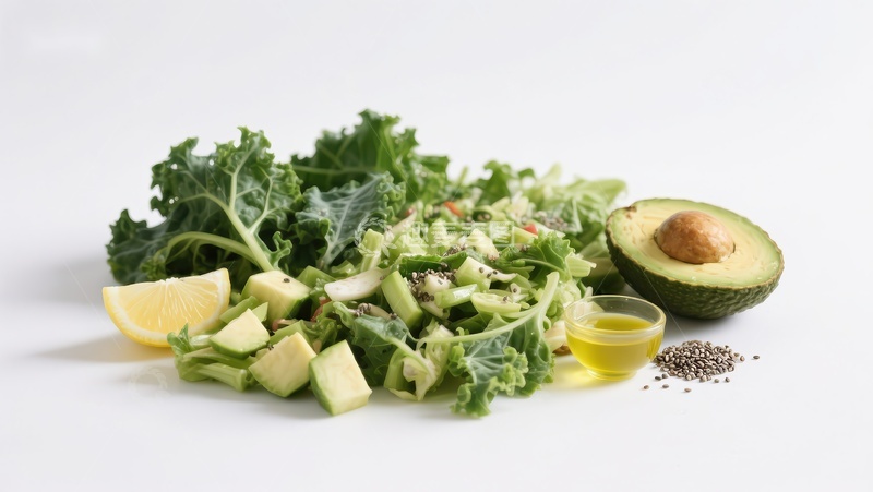 高清大图下载【趣麦麦图】新鲜绿色沙拉与鳄梨柠檬