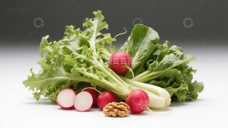 高清大图下载【趣麦麦图】新鲜蔬菜与核桃的组合