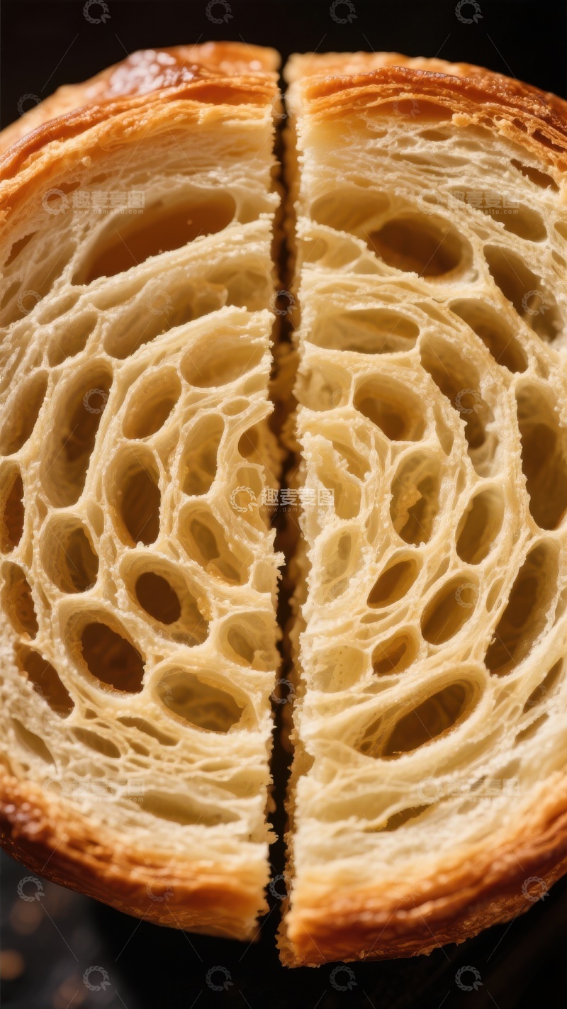 高清大图下载【趣麦麦图】新鲜面包切面，展示细腻气孔结构