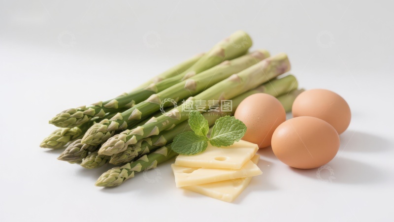 高清大图下载【趣麦麦图】芦笋、鸡蛋与奶酪的清新组合