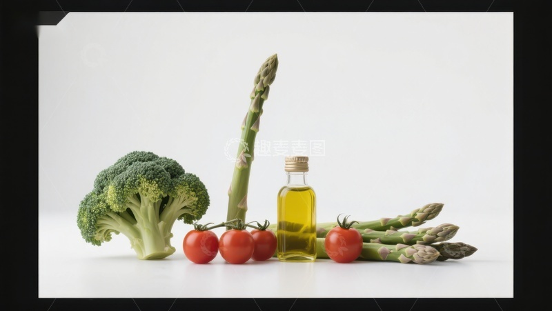 高清大图下载【趣麦麦图】新鲜蔬菜与橄榄油的静物组合