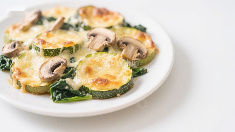 高清大图下载【趣麦麦图】芝士烤西葫芦蘑菇拼盘
