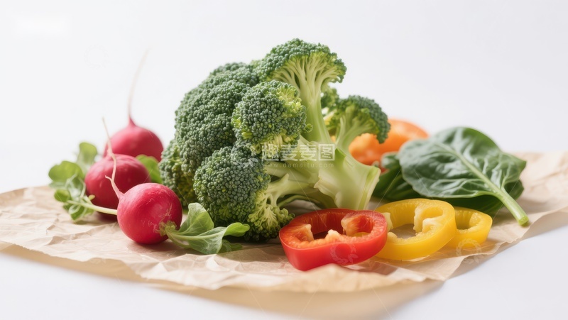 高清大图下载【趣麦麦图】新鲜蔬菜组合：西兰花、红萝卜和彩椒