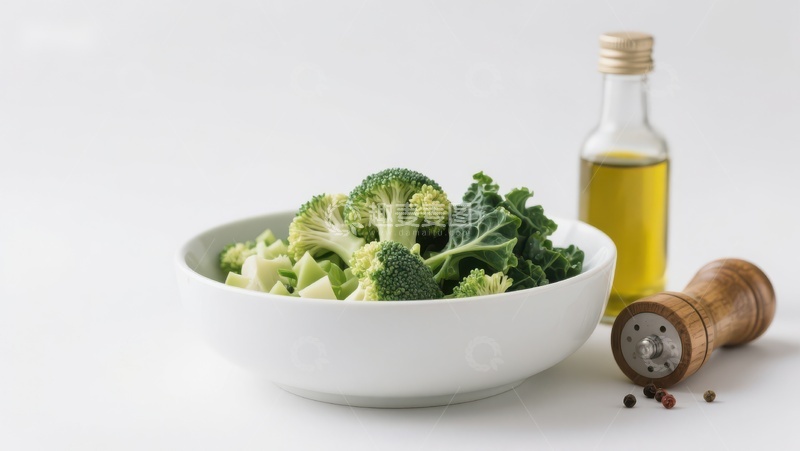 高清大图下载【趣麦麦图】新鲜西兰花与橄榄油的健康搭配