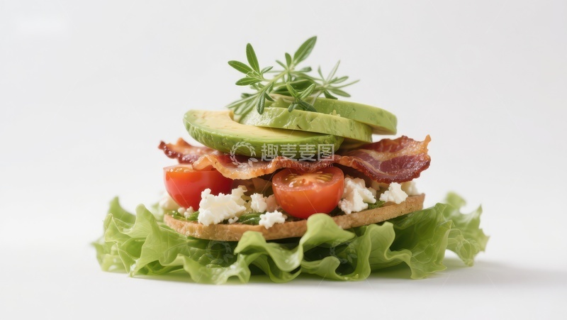 高清大图下载【趣麦麦图】新鲜生菜培根鳄梨番茄三明治
