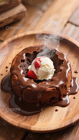 热巧克力熔岩蛋糕配冰淇淋