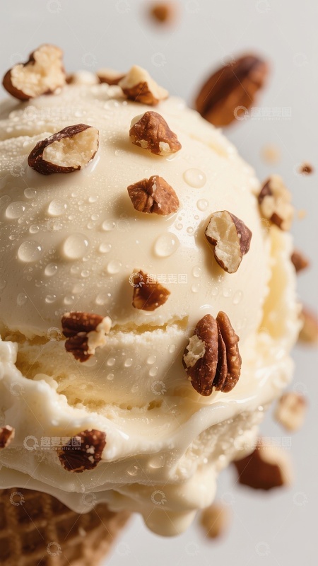奶油冰淇淋球配核桃碎