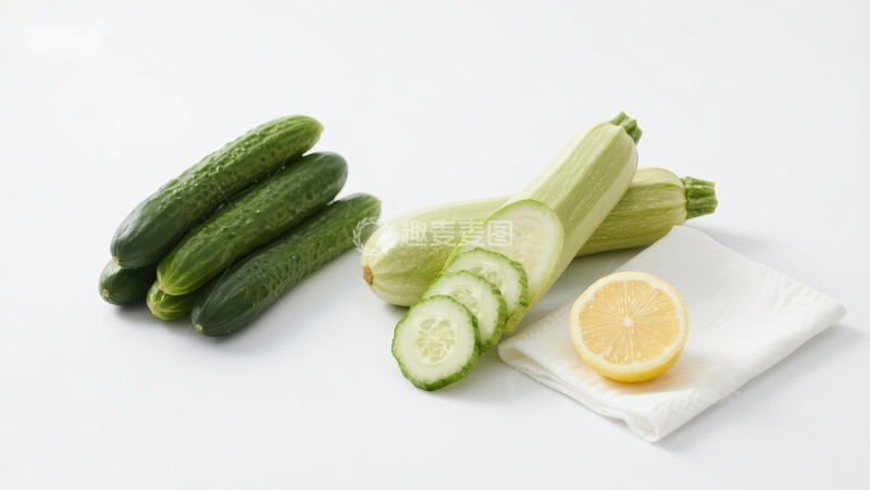 高清大图下载【趣麦麦图】新鲜黄瓜与西葫芦配柠檬
