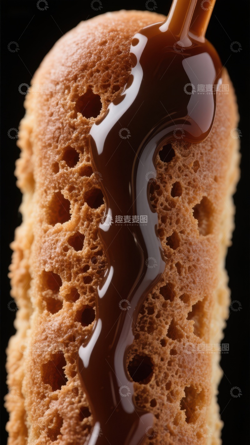 高清大图下载【趣麦麦图】蜂蜜淋洒在海绵蛋糕上的特写