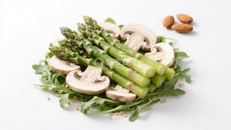 高清大图下载【趣麦麦图】新鲜芦笋蘑菇与芝麻菜组合