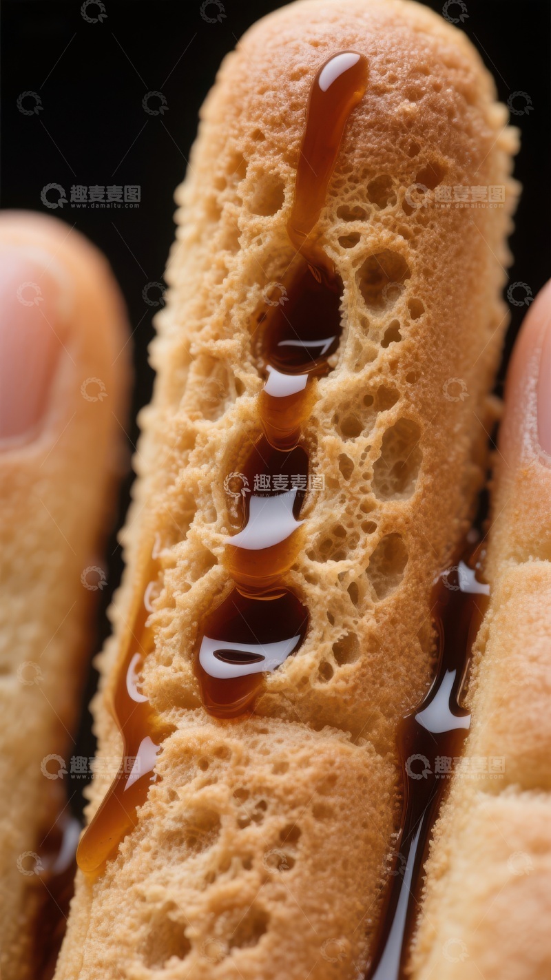 高清大图下载【趣麦麦图】糖浆滴落海绵蛋糕的特写