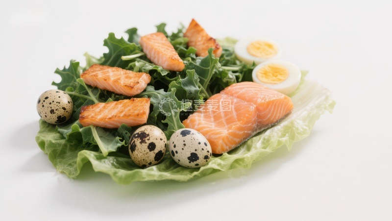 高清大图下载【趣麦麦图】三文鱼沙拉配鹌鹑蛋和水煮蛋