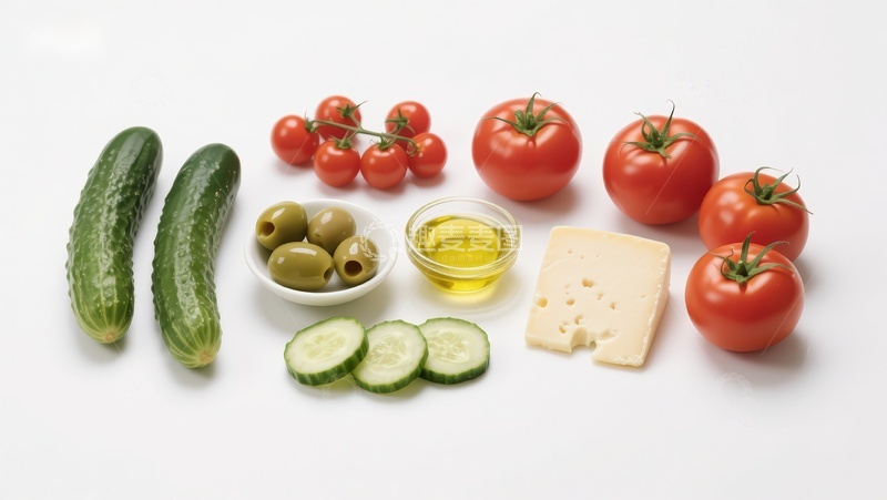 高清大图下载【趣麦麦图】新鲜蔬菜与奶酪橄榄油组合