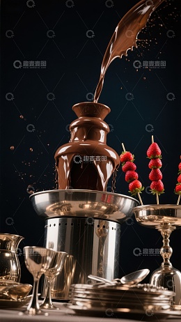 巧克力喷泉与草莓串