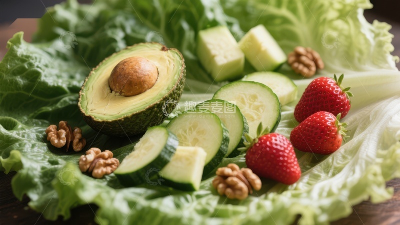 高清大图下载【趣麦麦图】新鲜蔬菜水果与坚果的健康组合