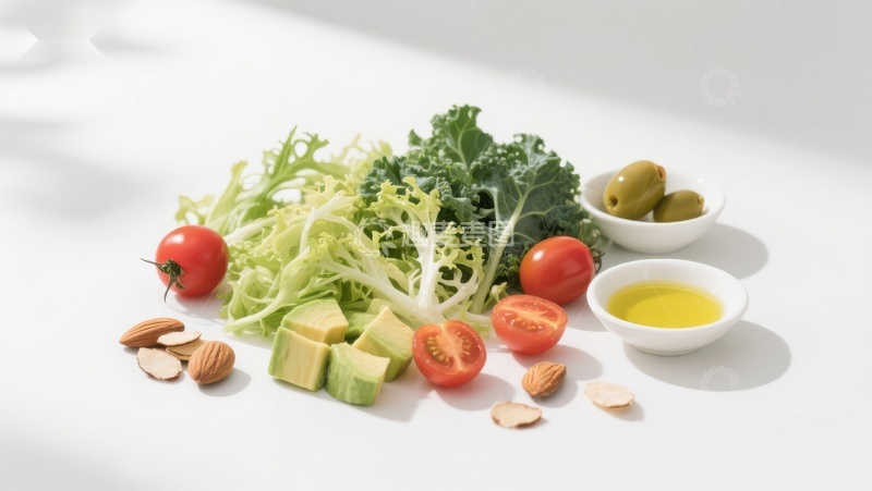 高清大图下载【趣麦麦图】新鲜蔬菜与坚果的健康组合