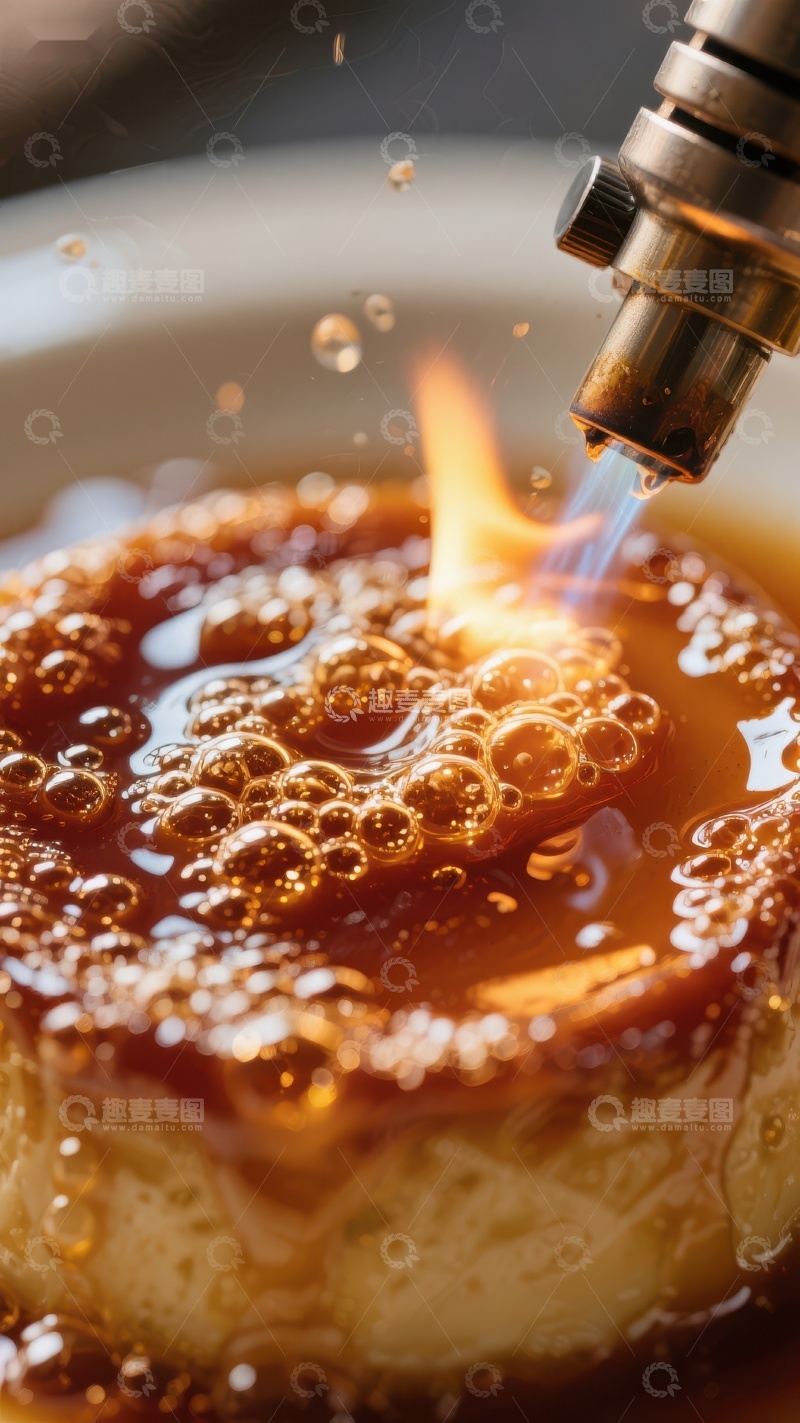 高清大图下载【趣麦麦图】焦糖布丁火焰烘焙瞬间