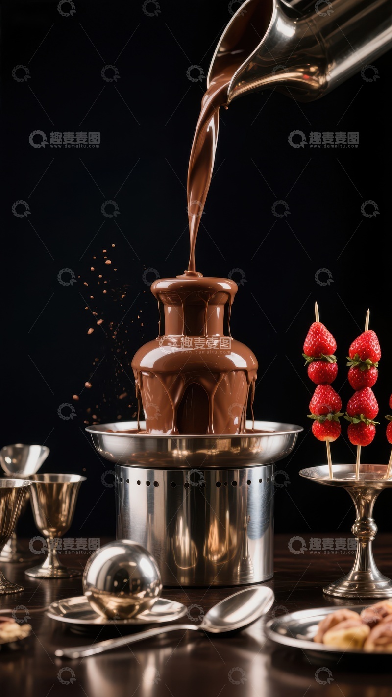 高清大图下载【趣麦麦图】巧克力喷泉与草莓串