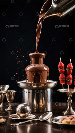 巧克力喷泉与草莓串