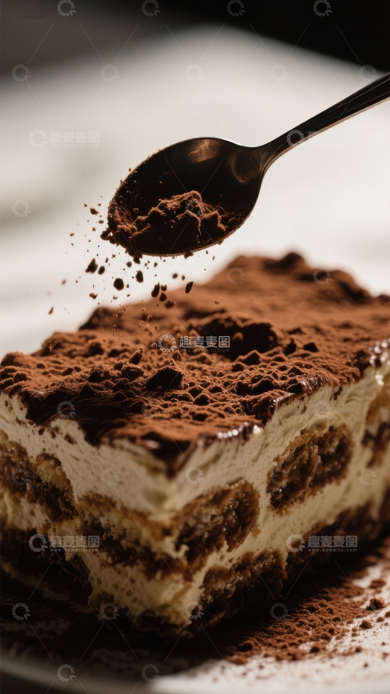 高清大图下载【趣麦麦图】撒可可粉的提拉米苏特写