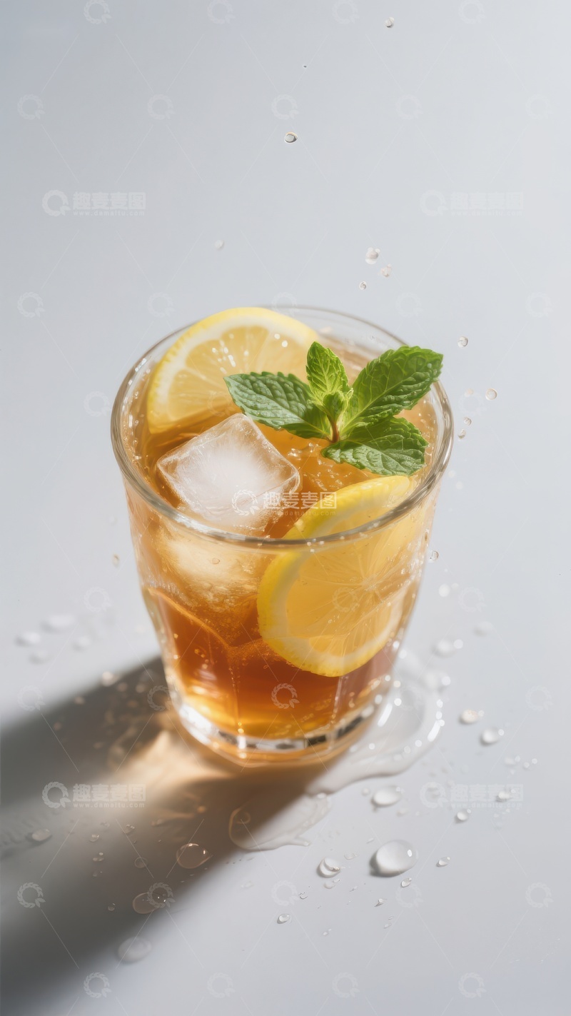 高清大图下载【趣麦麦图】冰爽柠檬茶，清新薄荷点缀