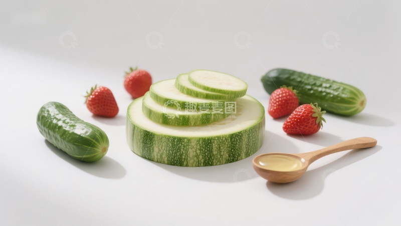 高清大图下载【趣麦麦图】切片黄瓜与草莓的清新组合