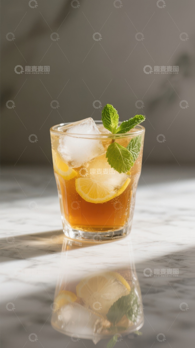 高清大图下载【趣麦麦图】冰爽柠檬茶配薄荷叶