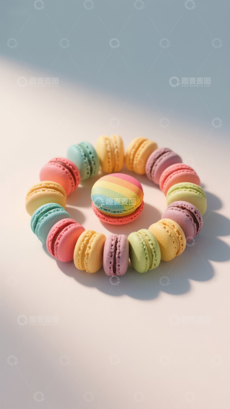 高清大图下载【趣麦麦图】色彩斑斓的马卡龙围成一圈