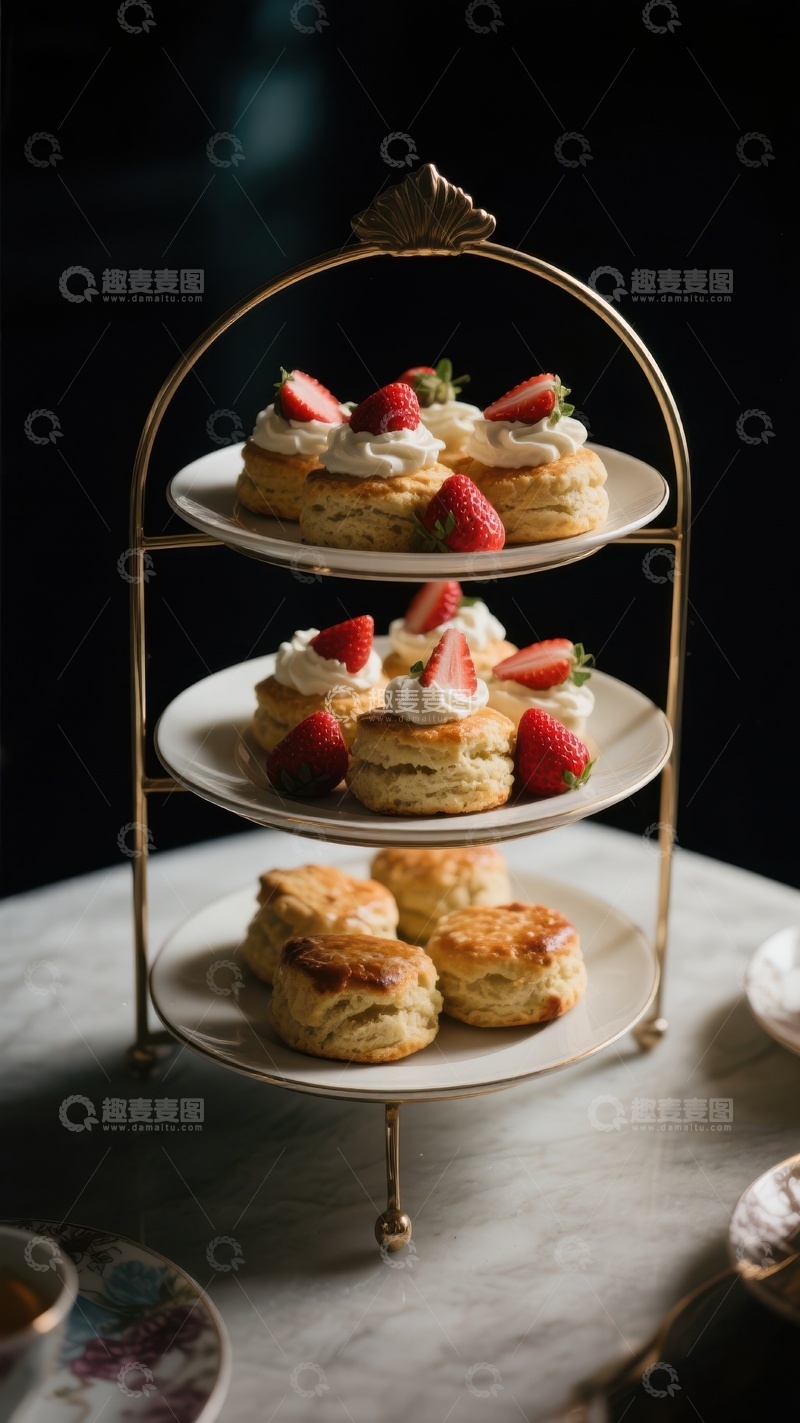 高清大图下载【趣麦麦图】三层架上的精致甜点