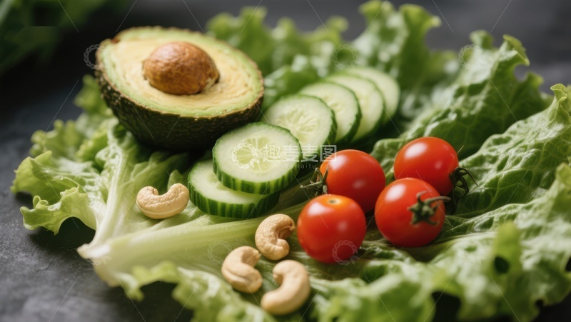 高清大图下载【趣麦麦图】新鲜蔬菜与坚果的健康组合